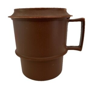 Tupperware Mug Lid Saucer chocolate Brown Vintage Camping Travel Coffee Cup